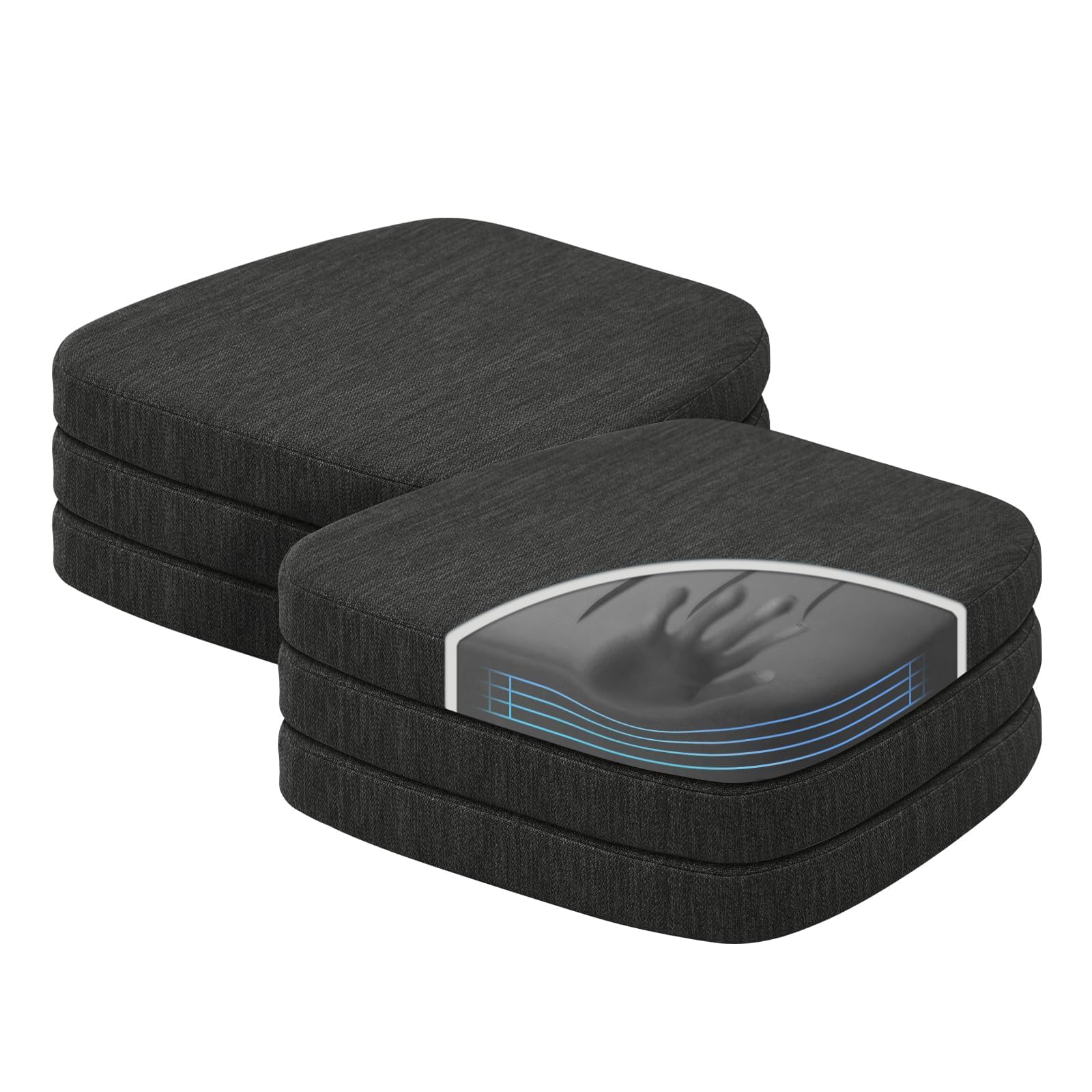 baibu Kitchen Chair Cushions, Dual-Layer Patented Design Molded Memory Foam Dining Chair Pads with Ties and Washable Cover, 17" x 16" x 2", Black
