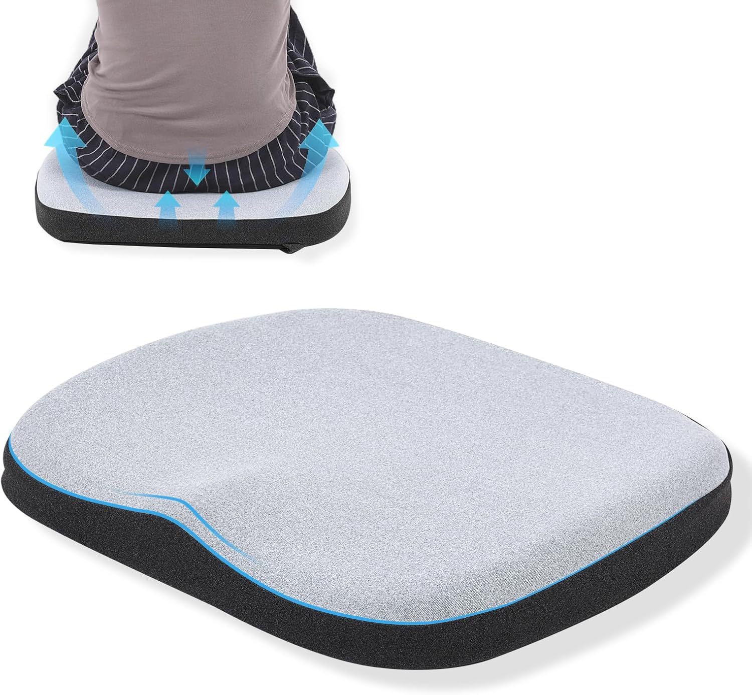 GOFORIT Molded Memory Foam Seat Cushion, Patent Dual-Layer Foam Design Office Chair Pad, Ergonomic Coccyx Cushion for Sciatica Pain Relief,Light Grey