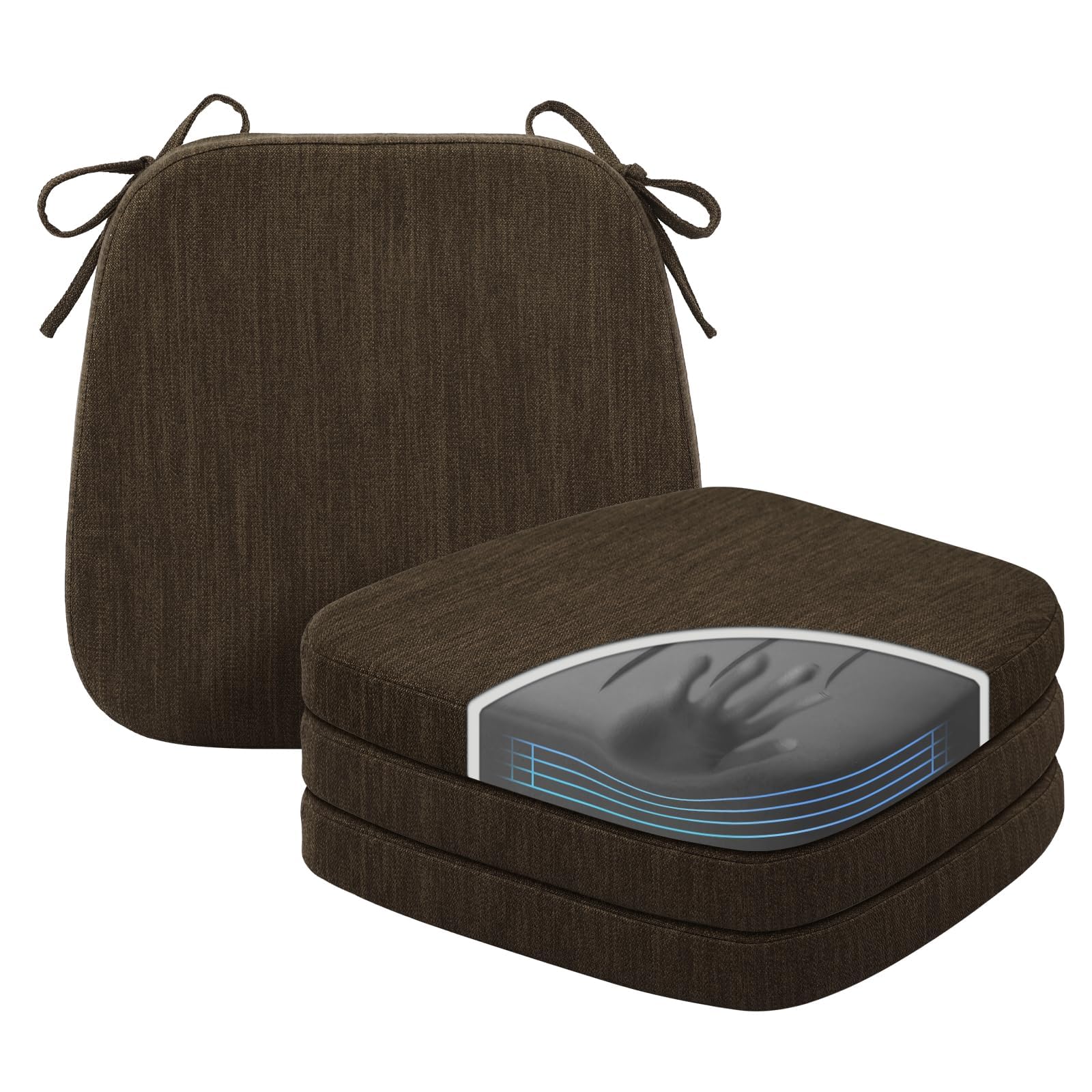 baibu Kitchen Chair Cushions, Dual-Layer Patented Design Molded Memory Foam Dining Chair Pads with Ties and Washable Cover, 17" x 16" x 2", Black