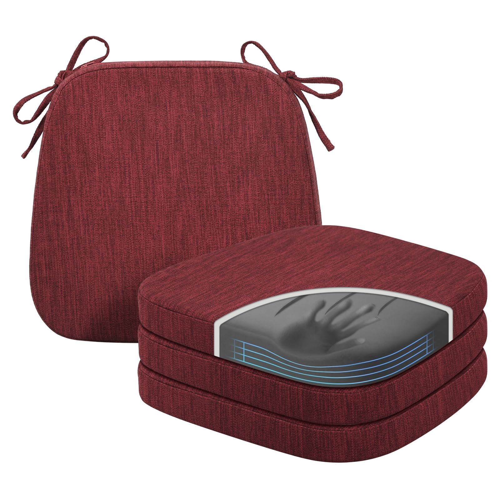 baibu Kitchen Chair Cushions, Dual-Layer Patented Design Molded Memory Foam Dining Chair Pads with Ties and Washable Cover, 17" x 16" x 2", Black