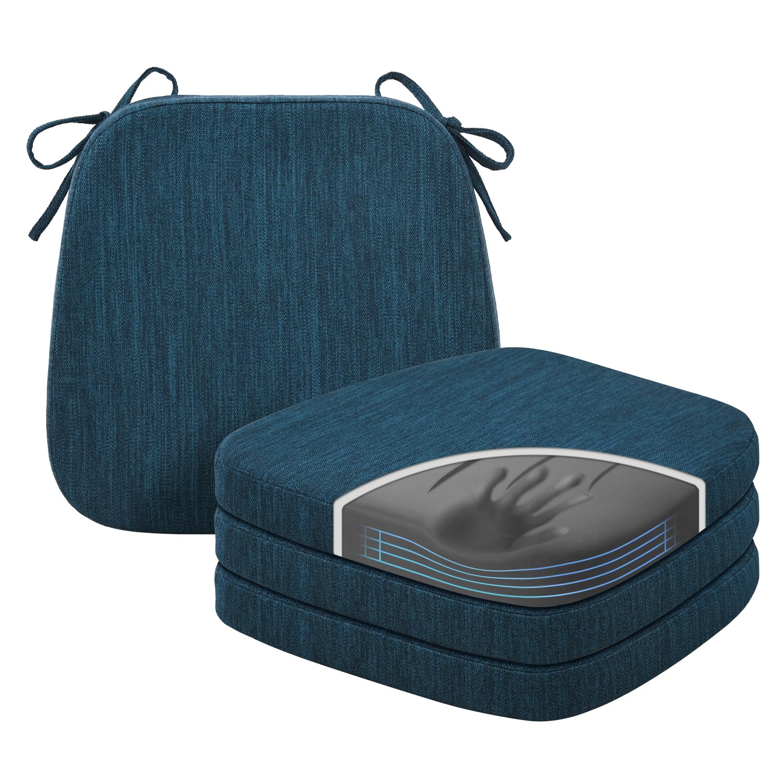 baibu Kitchen Chair Cushions, Dual-Layer Patented Design Molded Memory Foam Dining Chair Pads with Ties and Washable Cover, 17" x 16" x 2", Black